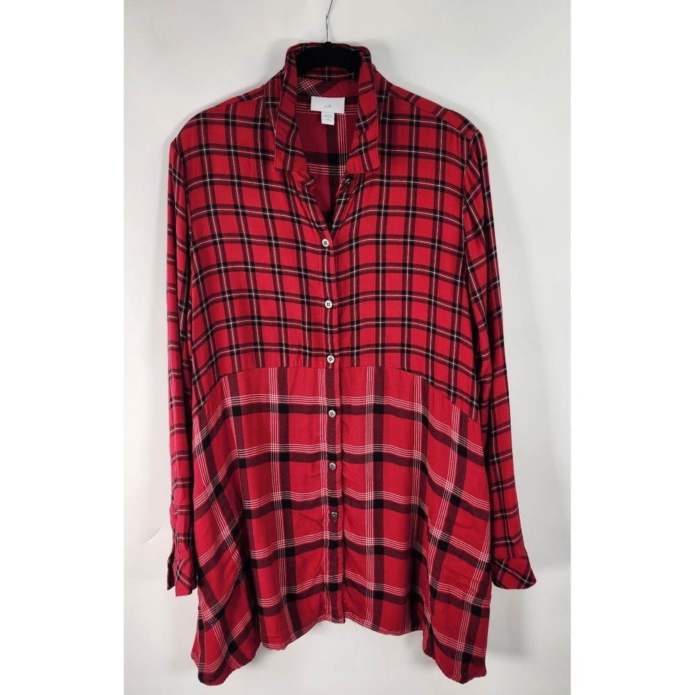 J. Jill Shirt Women's PM Red Black Plaid Runic Button Up